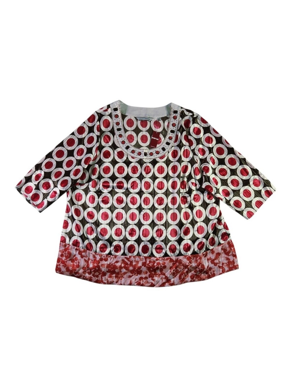 Avenue Red and White Patterned Scoop Neck Blouse